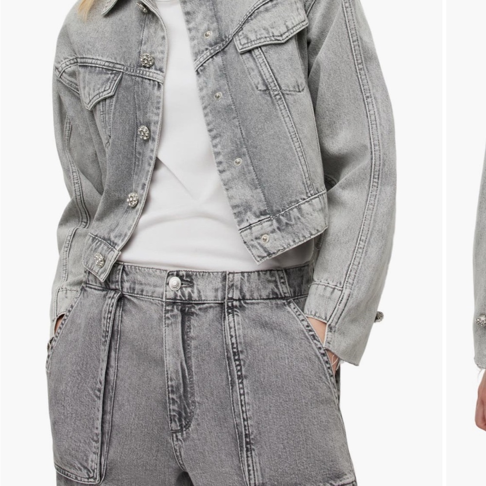 Allsaints denim crop trucker jacket